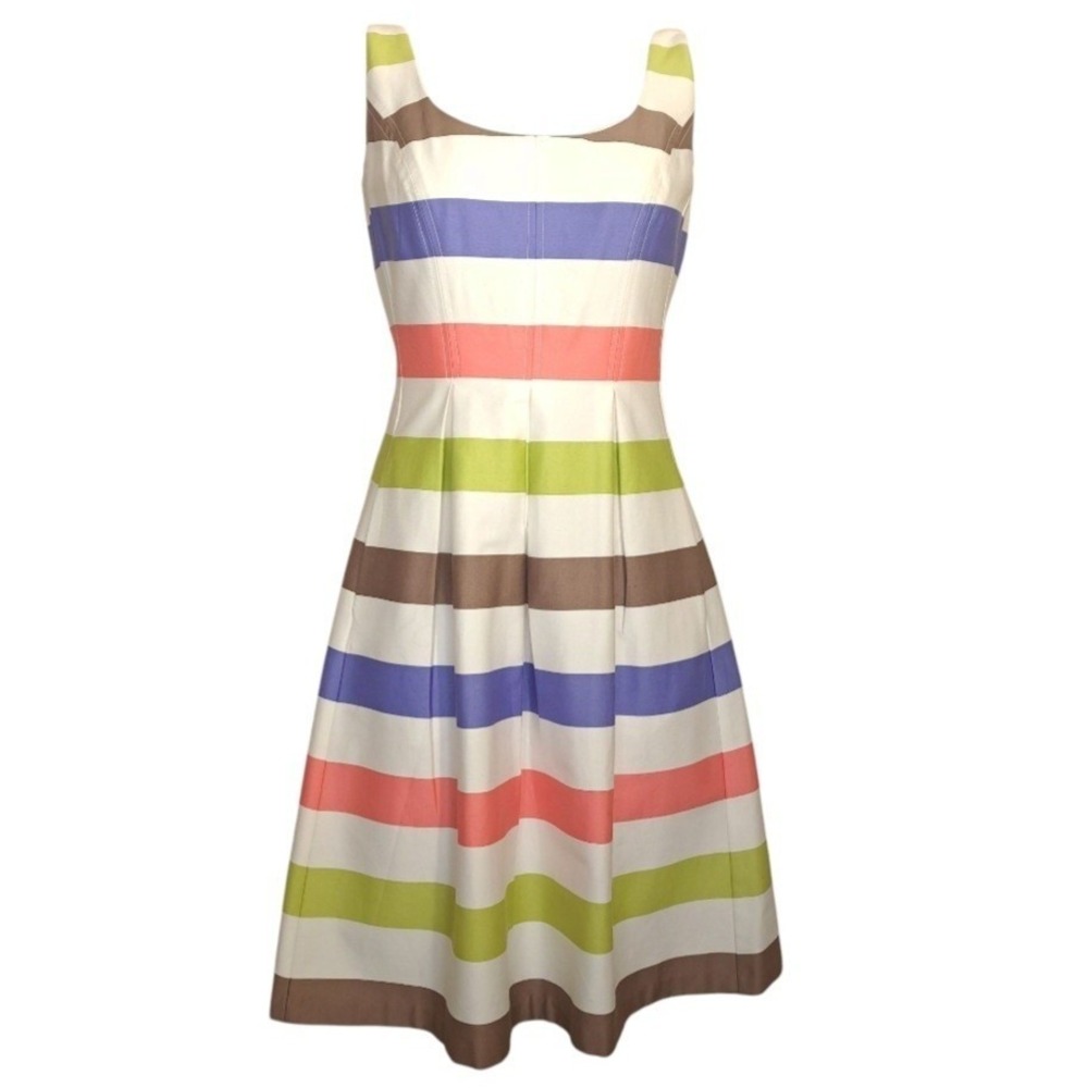 Nine West Women's Dress White-Multi Stripes Size 2 Fit & Flare Zipper Pockets‎